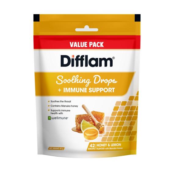 Difflam Soothing Throat Drops + Immune Support Honey & Lemon Flavour Value Pack 42 Drops