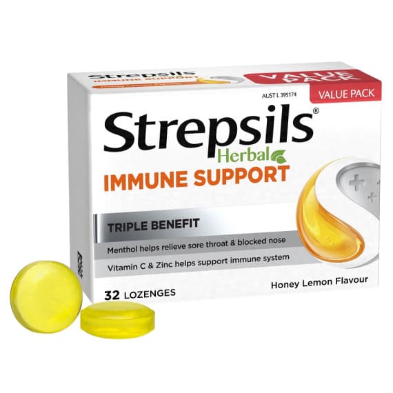 Strepsils Herbal Immune Support Lozenges Honey Lemon 32s