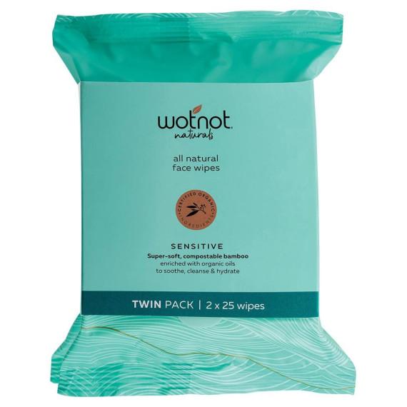 Wotnot Naturals Natural Facial Wipes Sensitive Twin Pack 2 x 25 Packs