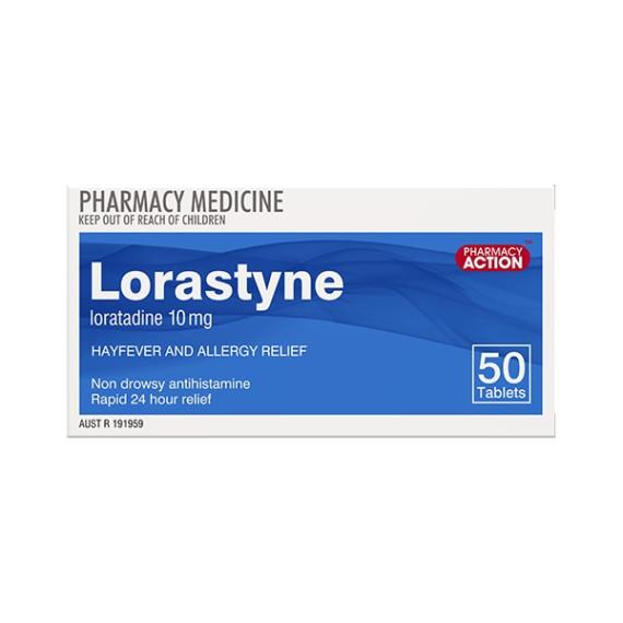 Buy Pharmacy Action Lorastyne 10mg 50 Tablets Blister Online Pharmacy Direct AU