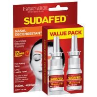 Sudafed Nasal Decongestant Sinus Relief Spray Value Pack 2x 20mL