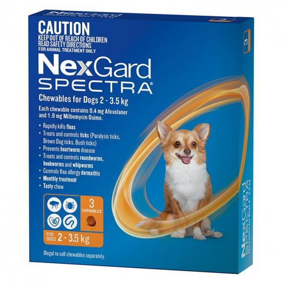 Nexgard Spectra Chewables For Very Small Dogs 2 to 3.5kg Orange 3 Pack