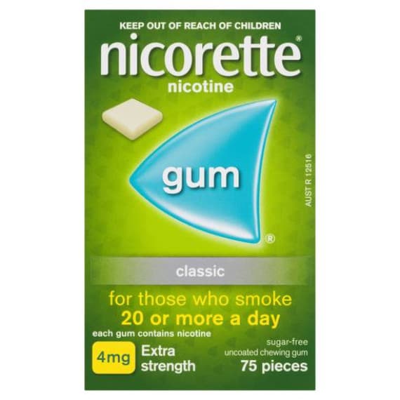Buy Nicorette Extra Strength Nicotine Gum Classic 4mg 75 pack Online Pharmacy Direct AU