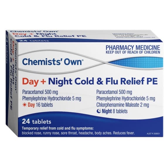 Chemists Own Day Plus Night Cold and Flu Relief PE 24 Tablets