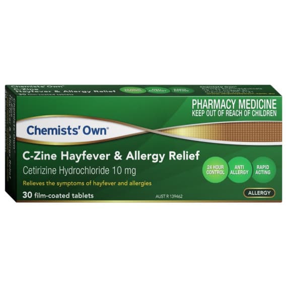 Buy Chemists Own CZine Hayfever and Allergy Relief 30 Tablets 10mg Online Pharmacy Direct AU
