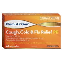 Chemists Own Cough Cold and Flu Relief PE 24 Capsules Expiry Date 02/26