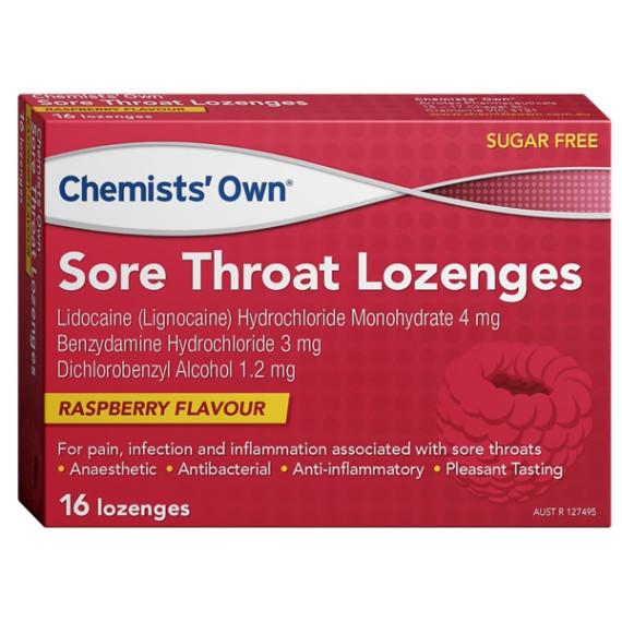 Buy Chemists Own Sore Throat Lozenges Raspberry Online Pharmacy Direct AU
