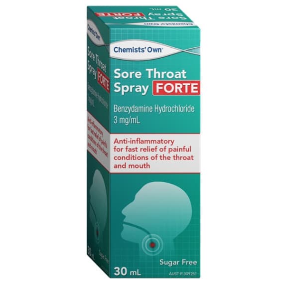 Chemists' Own Sore Throat Spray Forte 30mL for fast throat relief – Buy Online at Pharmacy Direct
