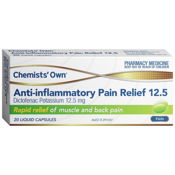 Buy Chemists Own Anti Inflammatory Pain Relief 12.5 ML Liquid 20 Capsules Online Pharmacy Direct AU