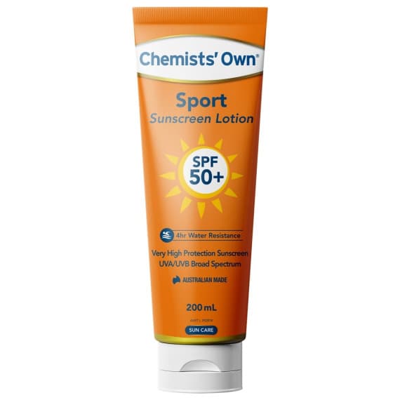 Buy Chemists Own Sport Sunscreen Lotion SPF50 plus 200ml Online Pharmacy Direct AU