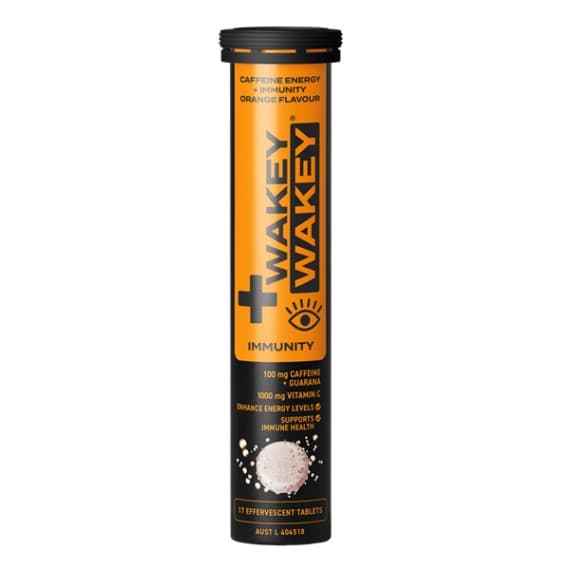 Wakey Wakey Caffeine Energy Plus Immunity Effervescent Orange Flavour 17 Tablets