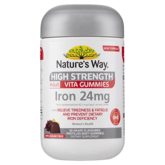 Buy Natures Way High Strength Adult Vita Gummies Iron 24mg 30 Grape Flavour Expiry Date 03/26 Online Pharmacy Direct AU