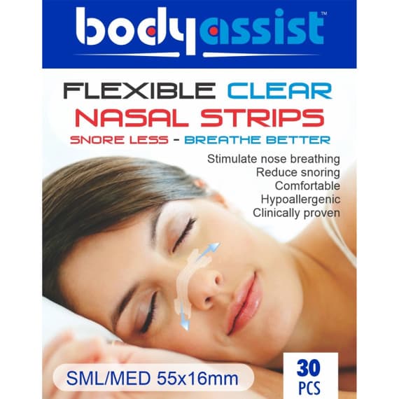 Bodyassist Flexible Clear Nasal Strips Small/Medium 30 Pack