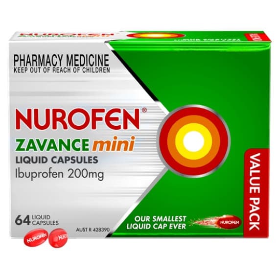 Nurofen Zavance Mini Liquid Capsules Ibuprofen 200mg Pain Relief 64 Capsules