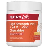 Nutra Life High Strength Vit C Plus Vit D Plus Zinc Chewables 120 Tablets