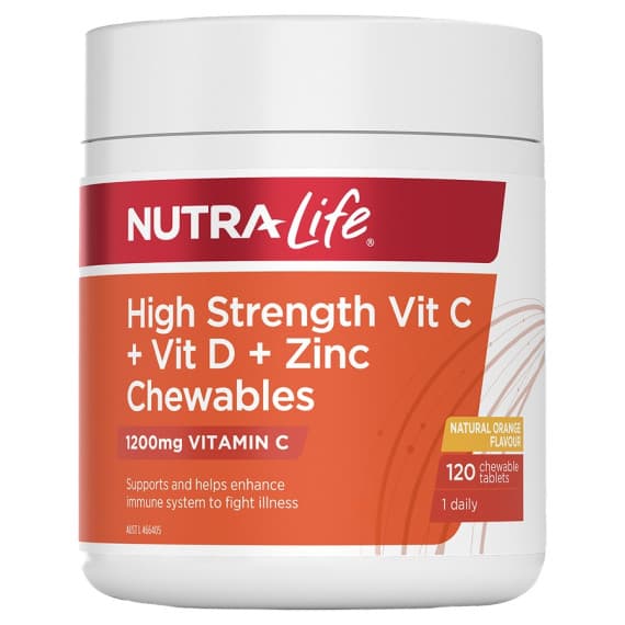Nutra-Life High Strength Vit C Plus Vit D Plus Zinc Chewables 120 Tablets at Pharmacy Direct