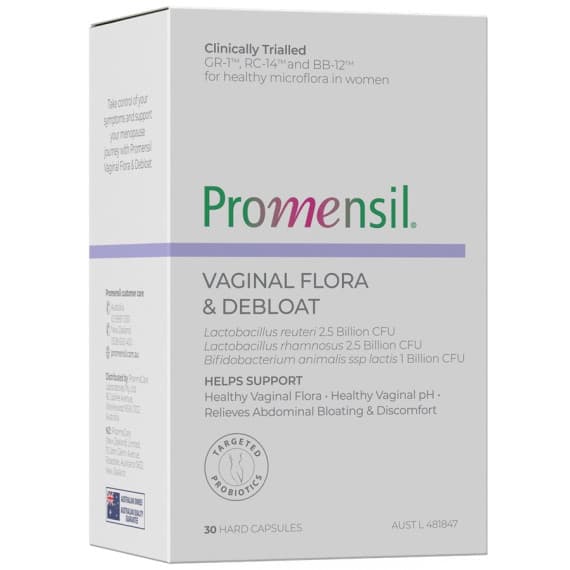 Promensil Vaginal Flora and Debloat 30 Capsules available at Pharmacy Direct