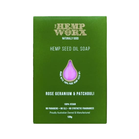 Hemp Worx Rose Geranium Patchouli Soap 120g natural cleanser - Pharmacy Direct