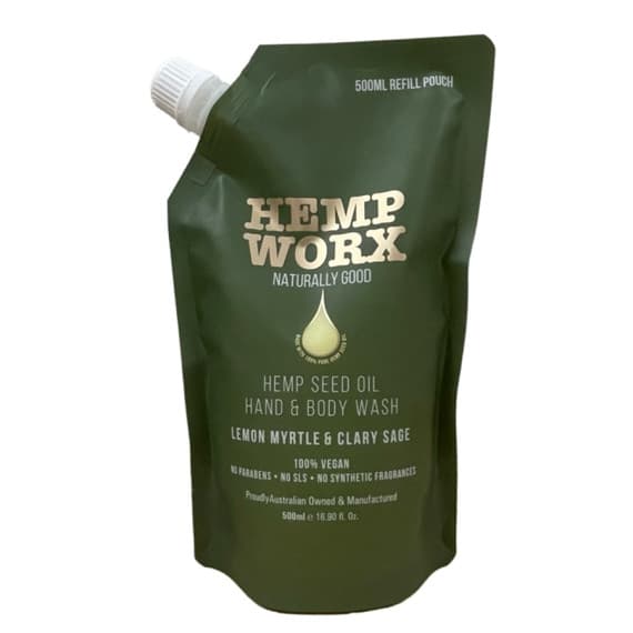 Hemp Worx Lemon Myrtle and Clary Sage Body Wash Refill 500ml at Pharmacy Direct