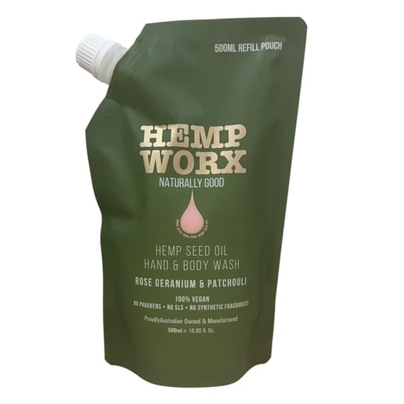 Hemp Worx Rose Geranium and Patchouli Body Wash Refill 500ml at Pharmacy Direct