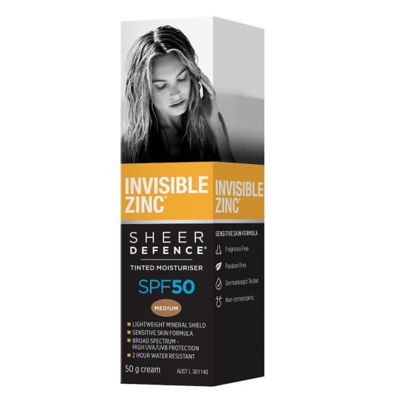 Buy Invisible Zinc Sheer Defence Tinted Moisturiser SPF 50 Medium  50g Online Pharmacy Direct AU