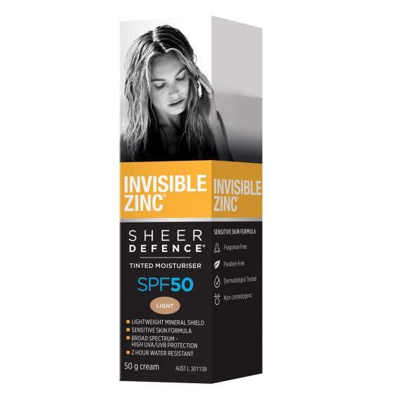 Buy Invisible Zinc Sheer Defence Tinted Moisturiser SPF50 Light  50g Online Pharmacy Direct AU