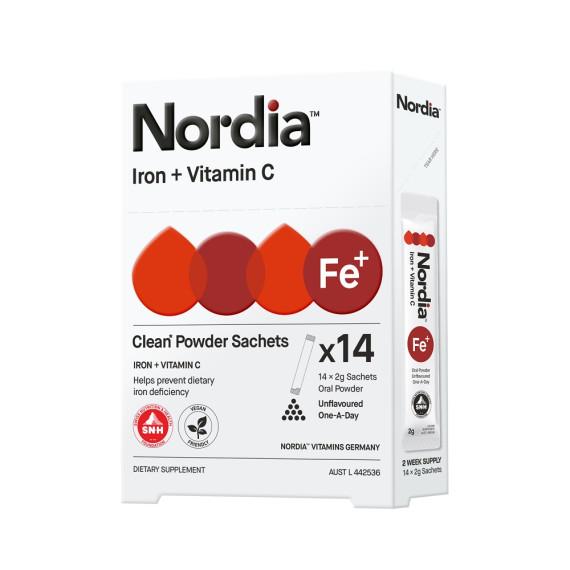 Buy Nordia Iron Plus Vitamin C Clean Unflavoured Powder 14 Pack Online Pharmacy Direct AU