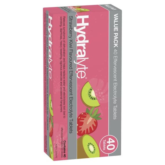 Buy Hydralyte Effervescent Electrolyte Tablets Strawberry Kiwi Flavoured 40 Tablets Online Pharmacy Direct AU
