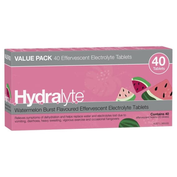 Hydralyte Watermelon Burst Effervescent Electrolyte 40 Tablets – Fast hydration and energy – Pharmacy Direct