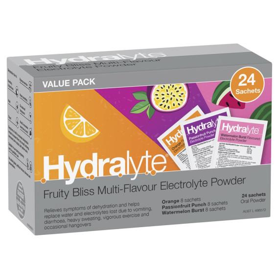 Buy Hydralyte Electrolyte Powder Fruity Bliss Flavoured 24 Sachets Online Pharmacy Direct AU