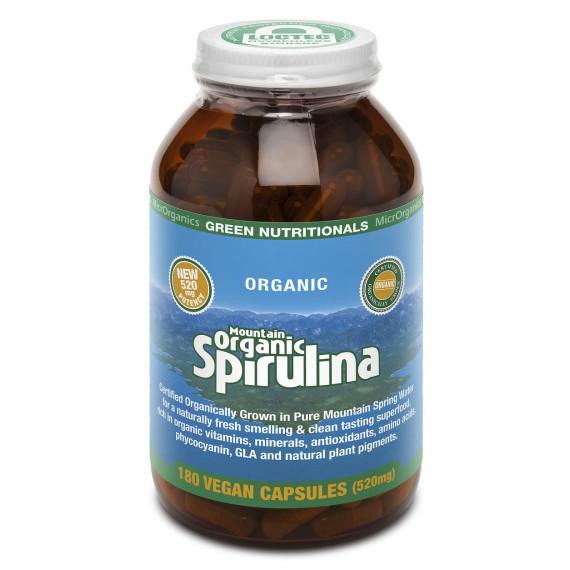 Green Nutritionals Organic Spirulina 180 Capsules for energy, detox, and immune health – Pharmacy Direct