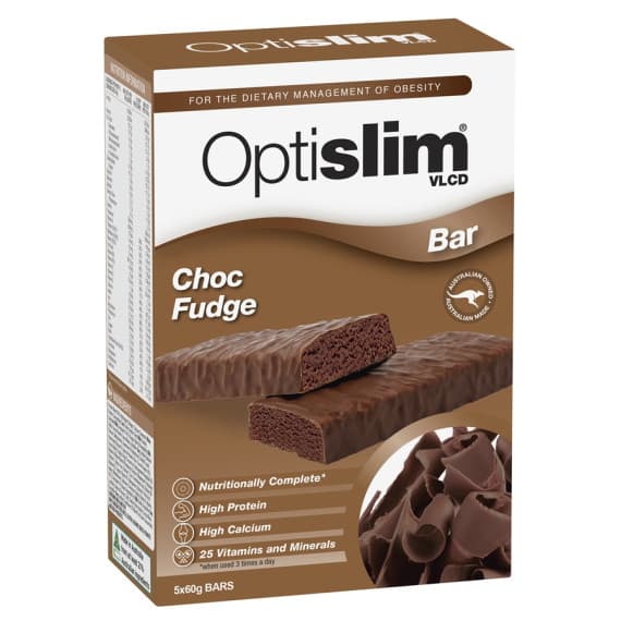 Optislim VLCD Choc Fudge Bar 5x60g for Weight Control – Available at Pharmacy Direct