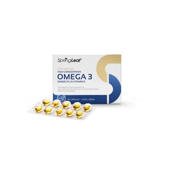 Buy SpringLeaf Ultra Strength High Concentrate Omega 3 1200mg Plus Vitamin D 30 Capsules Online Pharmacy Direct AU