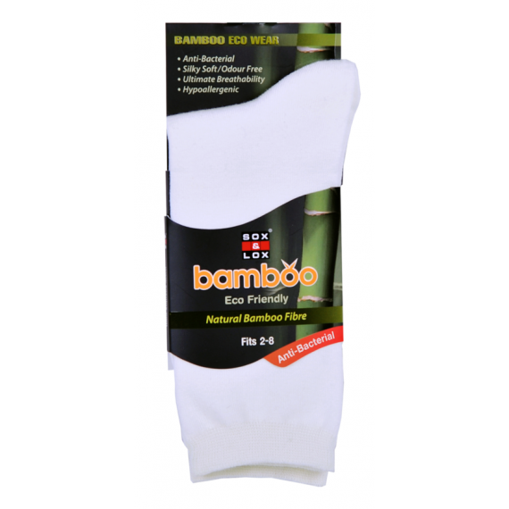 Sox & Lox Ladies Everyday Diabetic Friendly (Bamboo) Socks White (Size 2 - 8)