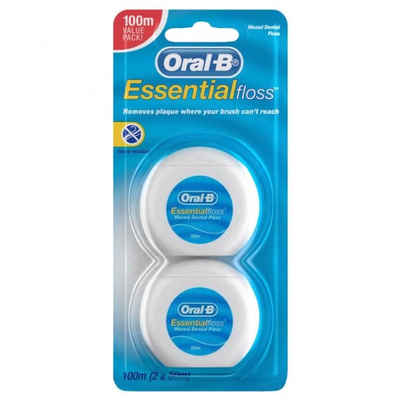 Oral-B Essential Dental Floss 100m Twin Pack for Plaque Removal at Pharmacy Direct