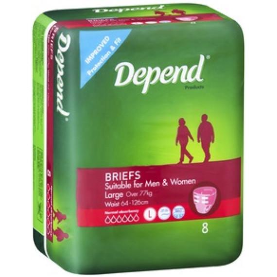 Depend Fitted Briefs Large 8-Pack for comfort and protection at Pharmacy Direct