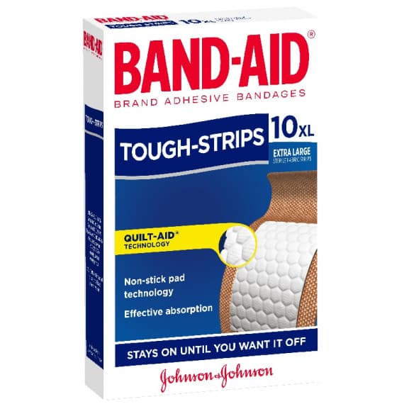 Band-Aid Tough Strips Extra Large 10 Pack - Durable Wound Care at Pharmacy Direct