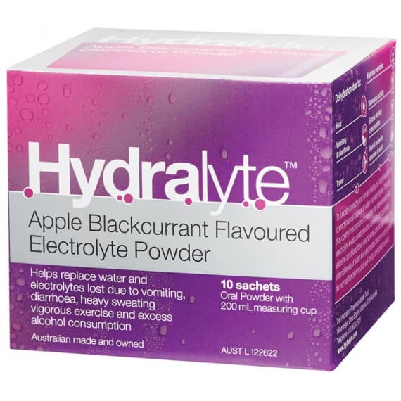 Buy Hydralyte Powder Apple Blackcurrant 10 x 4.9g Sachets Online Pharmacy Direct AU