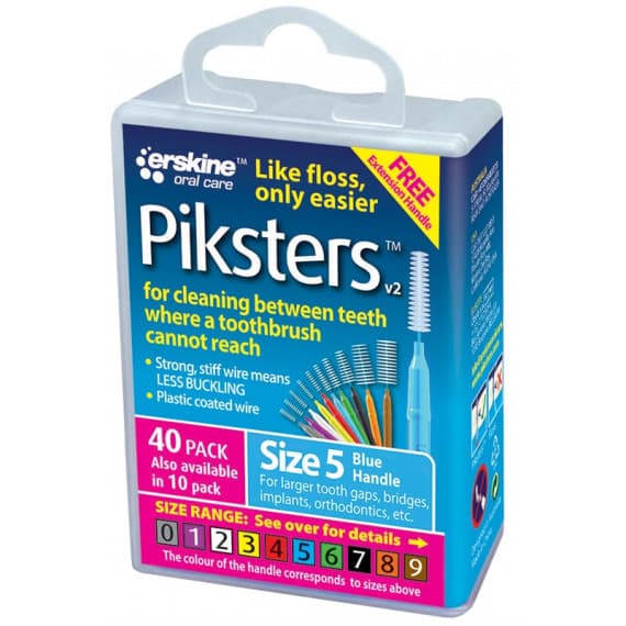 Piksters Size 5 Blue interdental brushes 40 pack for gum care - Pharmacy Direct