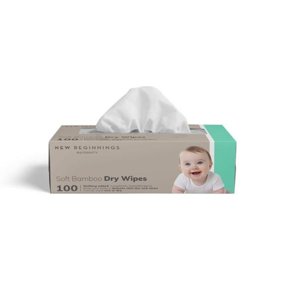New Beginnings Bamboo Dry Wipes Soft Pack 100 Pcs