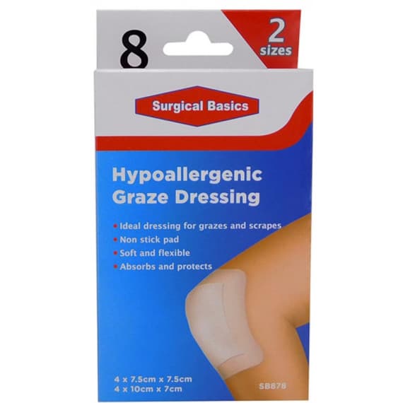 Buy Surgical Basics Graze Dressing 7.5 x 7.5 And 10 x 7cm 8 Pack Online Pharmacy Direct AU