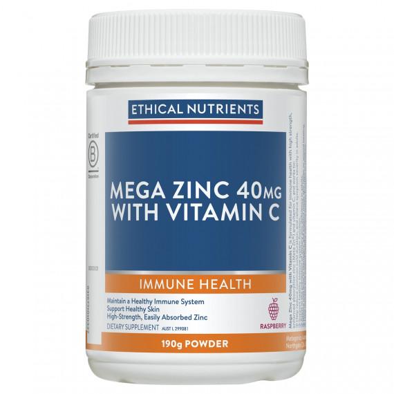 Ethical Nutrients Mega Zinc 40mg With Vitamin C Raspberry 190g