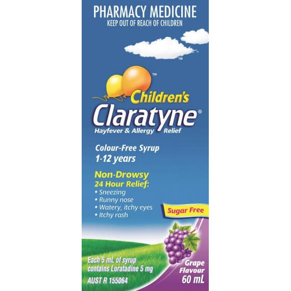 Claratyne Syrup Grape Flavour 60ml for kids allergy relief at Pharmacy Direct