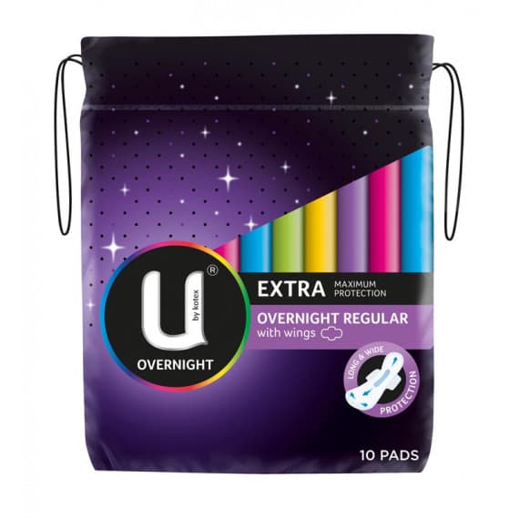 U By Kotex Overnight Wing Extra Pads 10 Pack