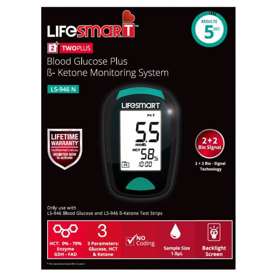 Lifesmart Two Plus Blood Glucose B-Ketone Monitor System LS-946N (Non-Bluetooth)