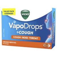 Vicks VapoDrops Plus Cough Orange Menthol 36 lozenges Expiry Date 03/26