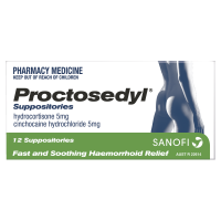 Proctosedyl Suppository 5mg 12 Pack NOT AVAILABLE FOR SHIPPING. WITHIN QLD ONLY