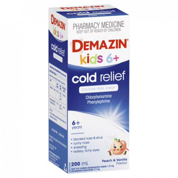 Demazin Kids 6 Plus Cold Relief Colour Free Syrup 200ml