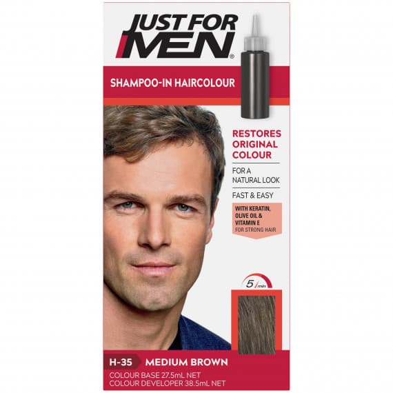 Just For Men Shampoo-In Medium Brown hair colour for natural results at Pharmacy Direct