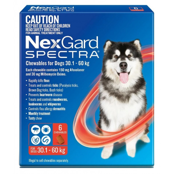 Nexgard Spectra Chewables For Very Large Small Dogs 30.1 to 60kg Red 6 Pack